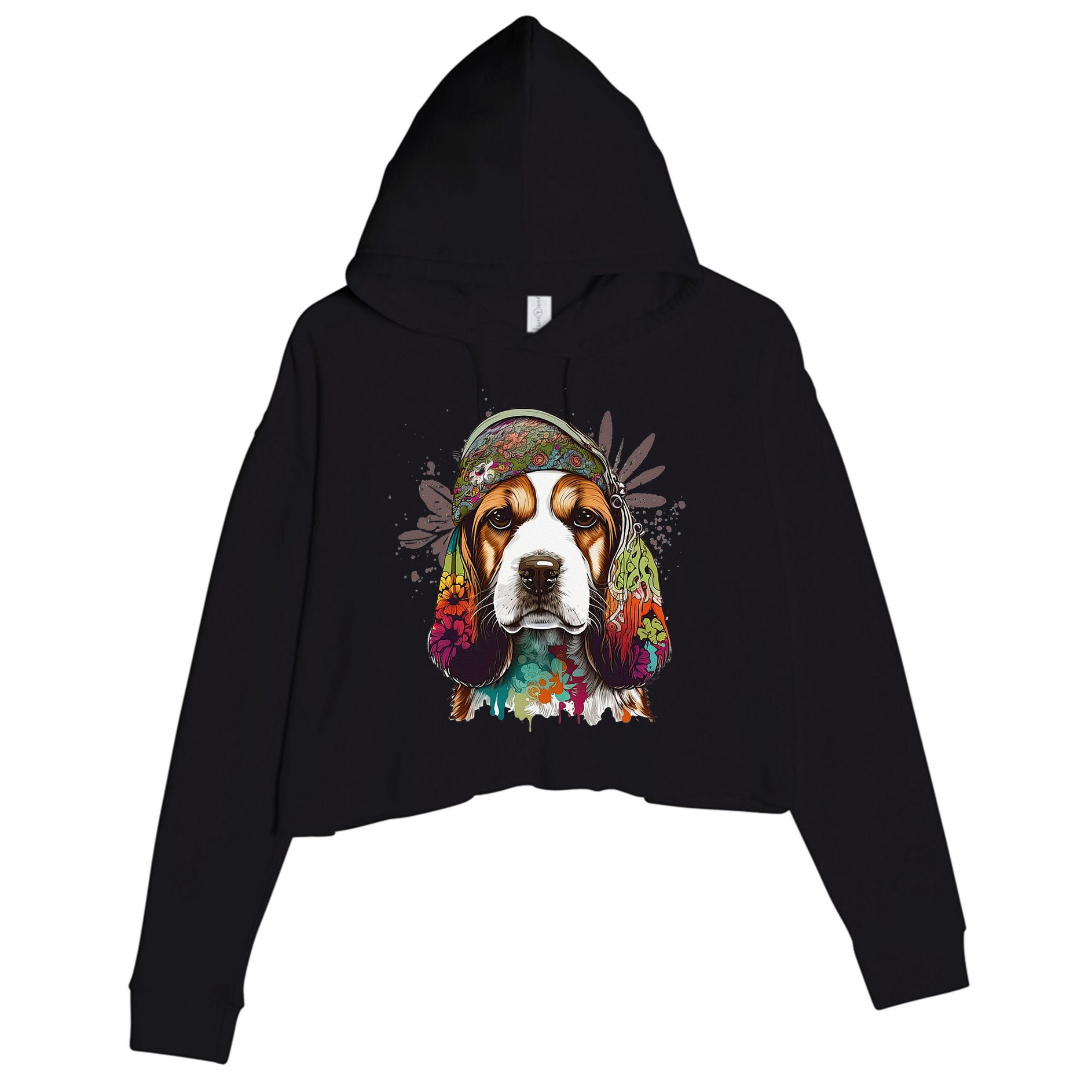 Beagle Dog Hippie Funny dog lovers Crop Fleece Hoodie