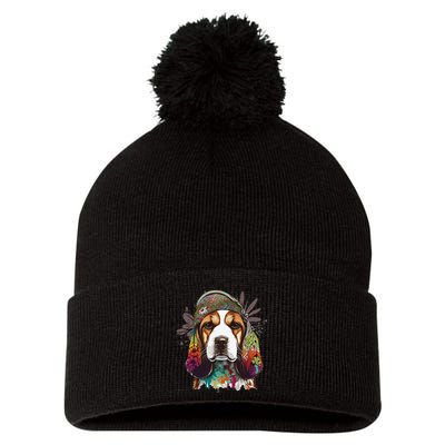 Beagle Dog Hippie Funny dog lovers Pom Pom 12in Knit Beanie