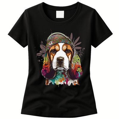 Beagle Dog Hippie Funny dog lovers Womens T-Shirt