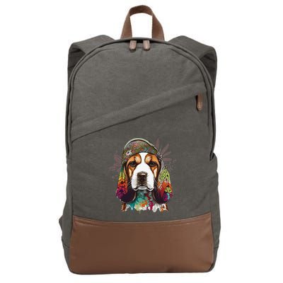 Beagle Dog Hippie Funny dog lovers Cotton Canvas Backpack