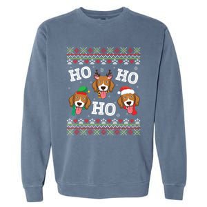 Beagle Dog Ho Ho Ho Merry Christmas Day Dad Mom Ugly Sweater Funny Gift Garment-Dyed Sweatshirt