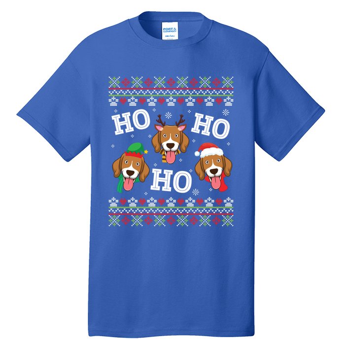 Beagle Dog Ho Ho Ho Merry Christmas Day Dad Mom Ugly Sweater Funny Gift Tall T-Shirt