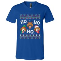 Beagle Dog Ho Ho Ho Merry Christmas Day Dad Mom Ugly Sweater Funny Gift V-Neck T-Shirt