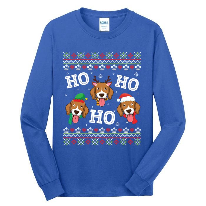 Beagle Dog Ho Ho Ho Merry Christmas Day Dad Mom Ugly Sweater Funny Gift Tall Long Sleeve T-Shirt