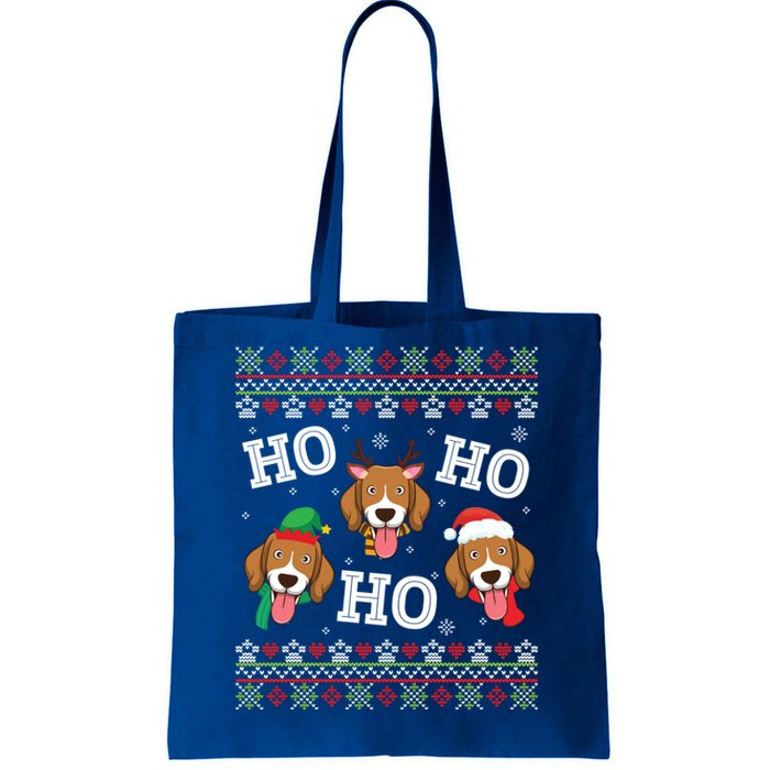 Beagle Dog Ho Ho Ho Merry Christmas Day Dad Mom Ugly Sweater Funny Gift Tote Bag