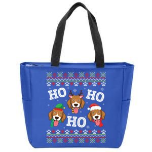 Beagle Dog Ho Ho Ho Merry Christmas Day Dad Mom Ugly Sweater Funny Gift Zip Tote Bag