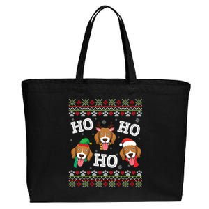 Beagle Dog Ho Ho Ho Merry Christmas Day Dad Mom Ugly Sweater Funny Gift Cotton Canvas Jumbo Tote