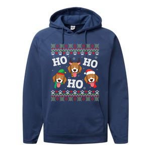 Beagle Dog Ho Ho Ho Merry Christmas Day Dad Mom Ugly Sweater Funny Gift Performance Fleece Hoodie