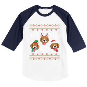 Beagle Dog Ho Ho Ho Merry Christmas Day Dad Mom Ugly Sweater Funny Gift Baseball Sleeve Shirt