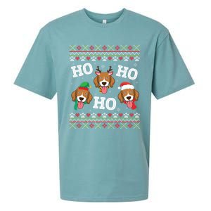 Beagle Dog Ho Ho Ho Merry Christmas Day Dad Mom Ugly Sweater Funny Gift Sueded Cloud Jersey T-Shirt