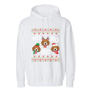 Beagle Dog Ho Ho Ho Merry Christmas Day Dad Mom Ugly Sweater Funny Gift Garment-Dyed Fleece Hoodie