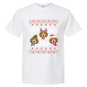 Beagle Dog Ho Ho Ho Merry Christmas Day Dad Mom Ugly Sweater Funny Gift Garment-Dyed Heavyweight T-Shirt