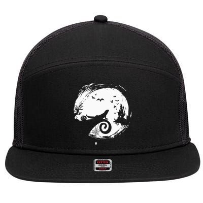 Bearded Dragon Halloween Costume Moon Silhouette Creepy 7 Panel Mesh Trucker Snapback Hat