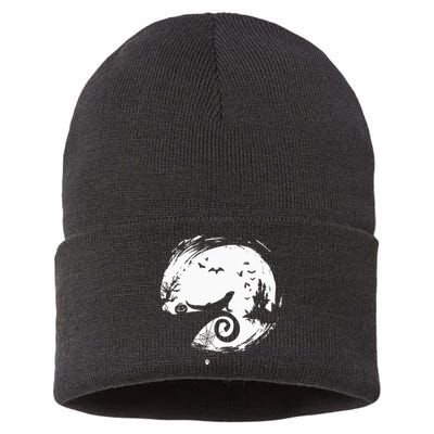 Bearded Dragon Halloween Costume Moon Silhouette Creepy Sustainable Knit Beanie