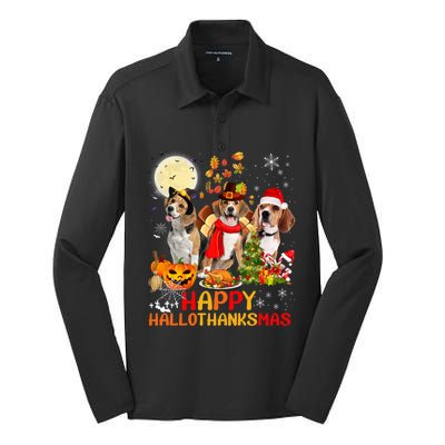 Beagle Dog Halloween Merry Christmas Happy Hallothanksmas Gift Silk Touch Performance Long Sleeve Polo