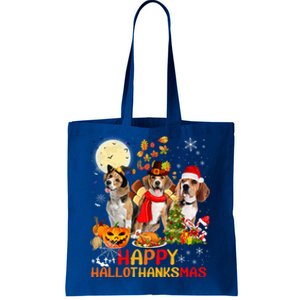 Beagle Dog Halloween Merry Christmas Happy Hallothanksmas Gift Tote Bag