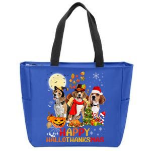 Beagle Dog Halloween Merry Christmas Happy Hallothanksmas Gift Zip Tote Bag