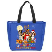 Beagle Dog Halloween Merry Christmas Happy Hallothanksmas Gift Zip Tote Bag