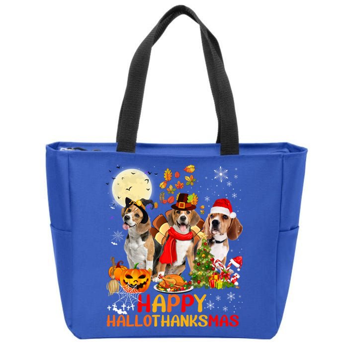 Beagle Dog Halloween Merry Christmas Happy Hallothanksmas Gift Zip Tote Bag