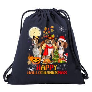 Beagle Dog Halloween Merry Christmas Happy Hallothanksmas Gift Drawstring Bag