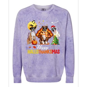 Boxer Dog Happy Hallothanksmas Halloween Thanksgiving Xmas Colorblast Crewneck Sweatshirt