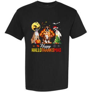 Boxer Dog Happy Hallothanksmas Halloween Thanksgiving Xmas Garment-Dyed Heavyweight T-Shirt