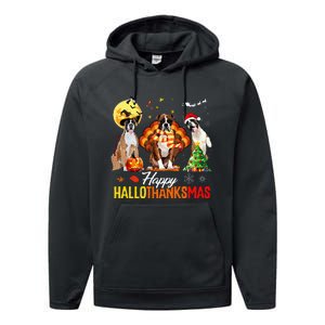 Boxer Dog Happy Hallothanksmas Halloween Thanksgiving Xmas Performance Fleece Hoodie