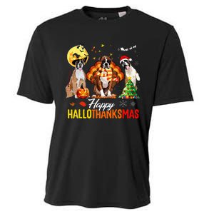 Boxer Dog Happy Hallothanksmas Halloween Thanksgiving Xmas Cooling Performance Crew T-Shirt