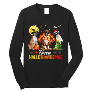 Boxer Dog Happy Hallothanksmas Halloween Thanksgiving Xmas Long Sleeve Shirt