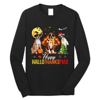 Boxer Dog Happy Hallothanksmas Halloween Thanksgiving Xmas Long Sleeve Shirt