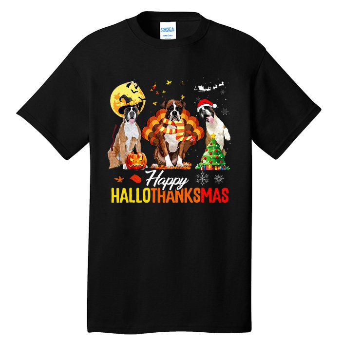 Boxer Dog Happy Hallothanksmas Halloween Thanksgiving Xmas Tall T-Shirt