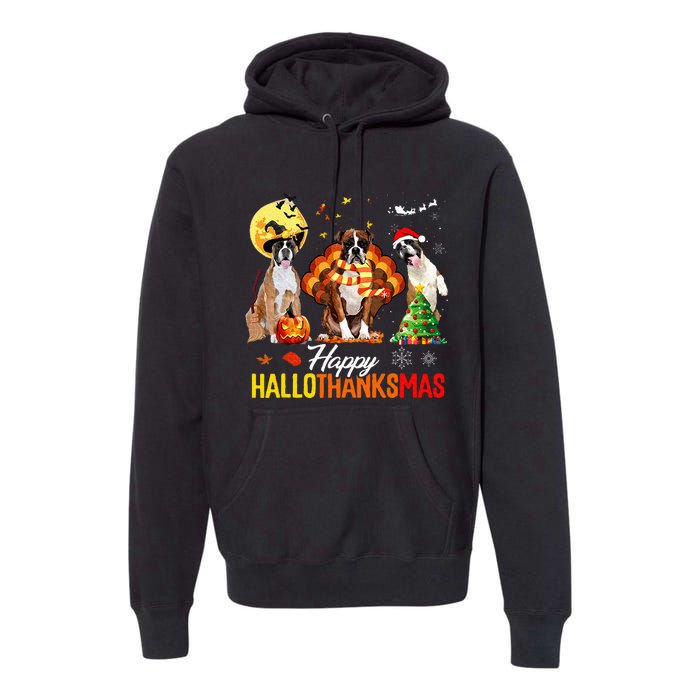 Boxer Dog Happy Hallothanksmas Halloween Thanksgiving Xmas Premium Hoodie