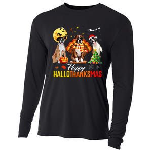 Boxer Dog Happy Hallothanksmas Halloween Thanksgiving Xmas Cooling Performance Long Sleeve Crew