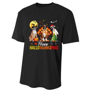 Boxer Dog Happy Hallothanksmas Halloween Thanksgiving Xmas Performance Sprint T-Shirt