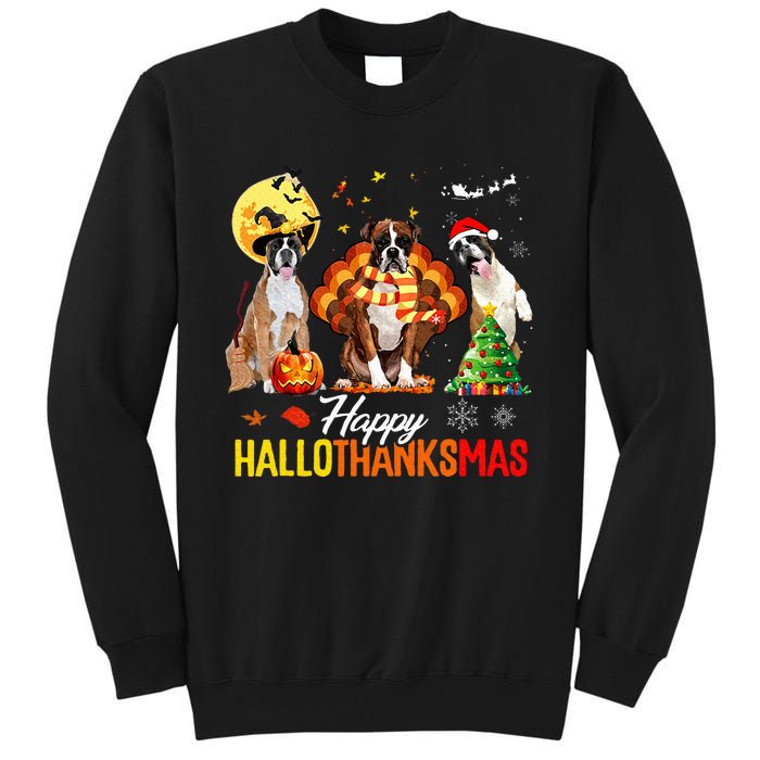 Boxer Dog Happy Hallothanksmas Halloween Thanksgiving Xmas Tall Sweatshirt