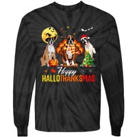 Boxer Dog Happy Hallothanksmas Halloween Thanksgiving Xmas Tie-Dye Long Sleeve Shirt