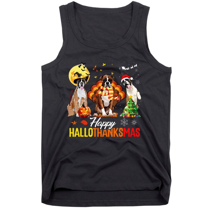 Boxer Dog Happy Hallothanksmas Halloween Thanksgiving Xmas Tank Top