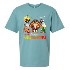 Boxer Dog Happy Hallothanksmas Halloween Thanksgiving Xmas Sueded Cloud Jersey T-Shirt