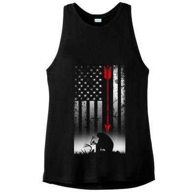 Bow Deer Hunting American Flag For Bow Hunting Ladies PosiCharge Tri-Blend Wicking Tank