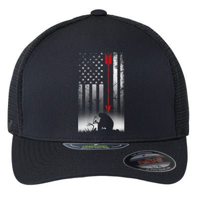 Bow Deer Hunting American Flag For Bow Hunting Flexfit Unipanel Trucker Cap
