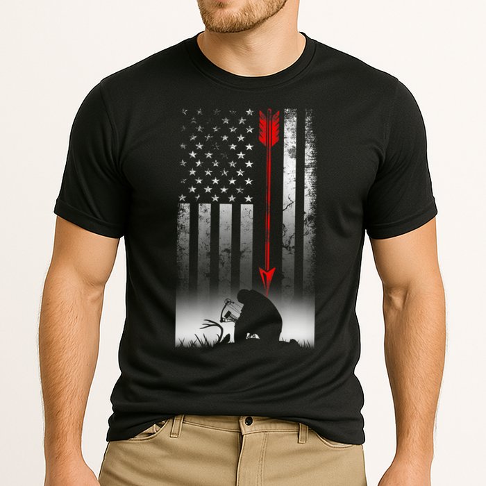 Bow Deer Hunting American Flag For Bow Hunting Performance Shirt
