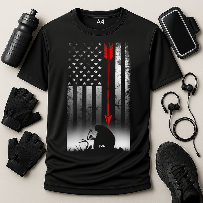 Bow Deer Hunting American Flag For Bow Hunting Performance Shirt