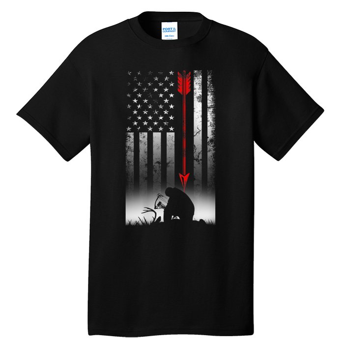 Bow Deer Hunting American Flag For Bow Hunting Tall T-Shirt