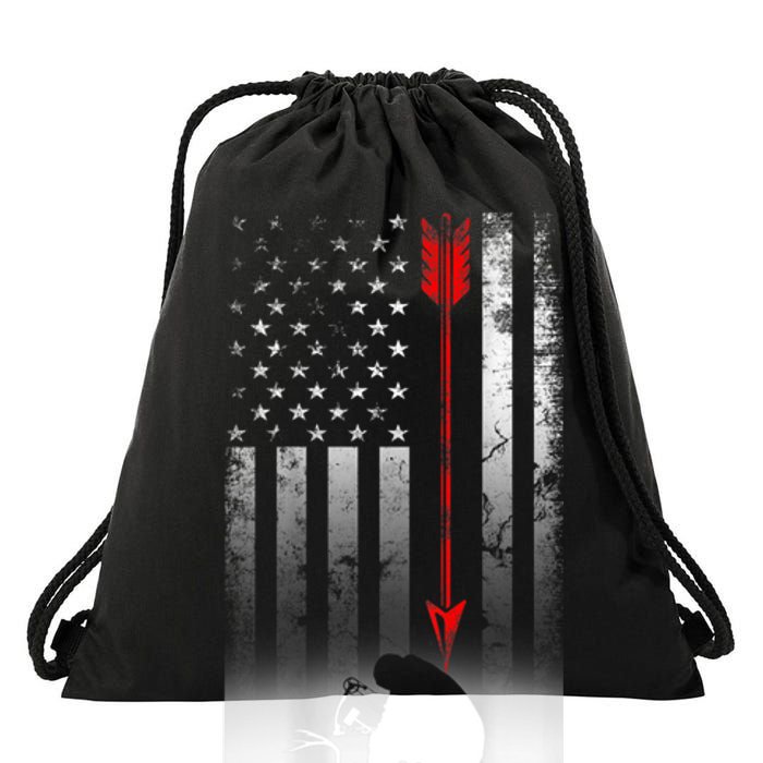 Bow Deer Hunting American Flag For Bow Hunting Drawstring Bag