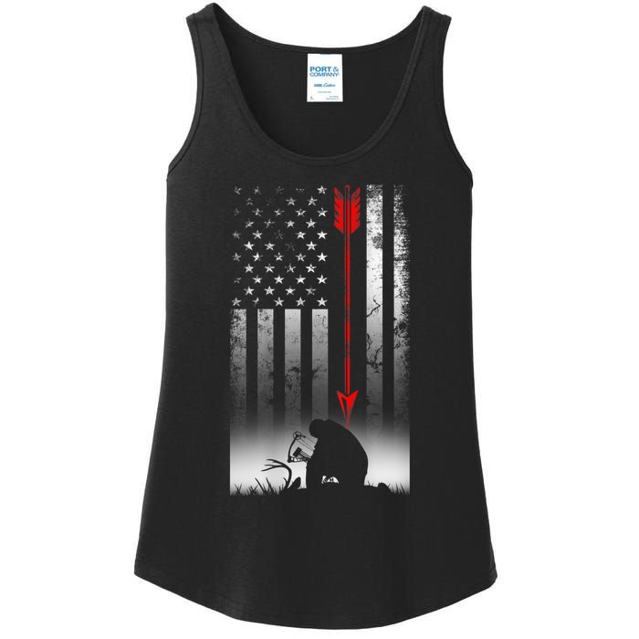 Bow Deer Hunting American Flag For Bow Hunting Ladies Essential Tank