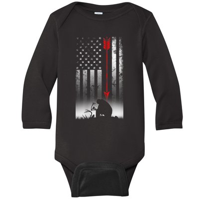 Bow Deer Hunting American Flag For Bow Hunting Baby Long Sleeve Bodysuit