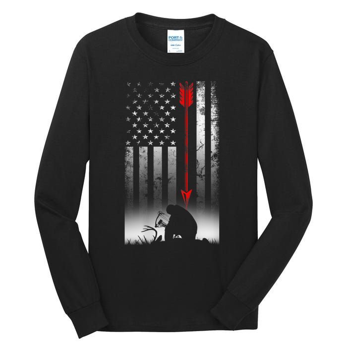 Bow Deer Hunting American Flag For Bow Hunting Tall Long Sleeve T-Shirt