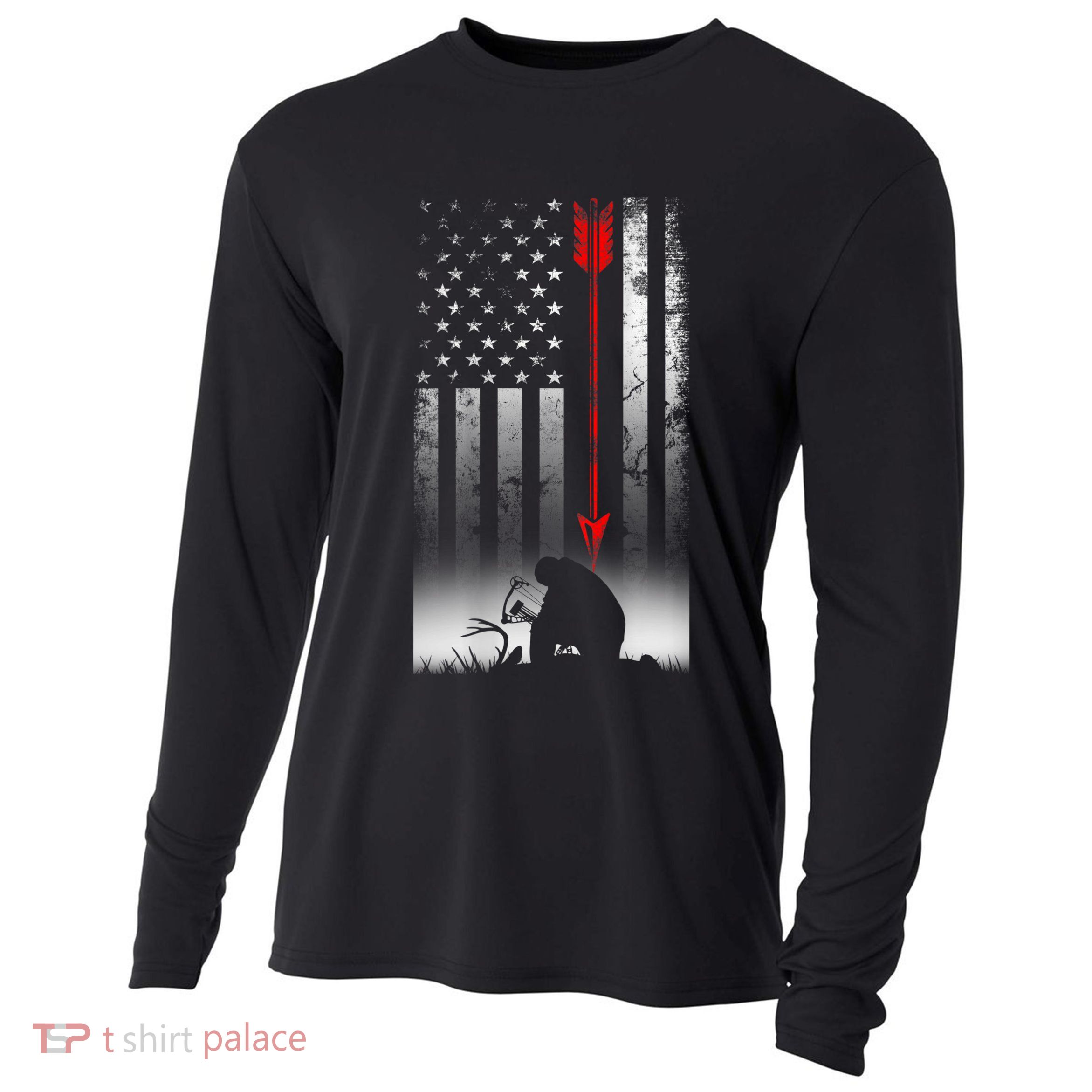 Bow Deer Hunting American Flag For Bow Hunting Cooling Performance Long Sleeve Crew