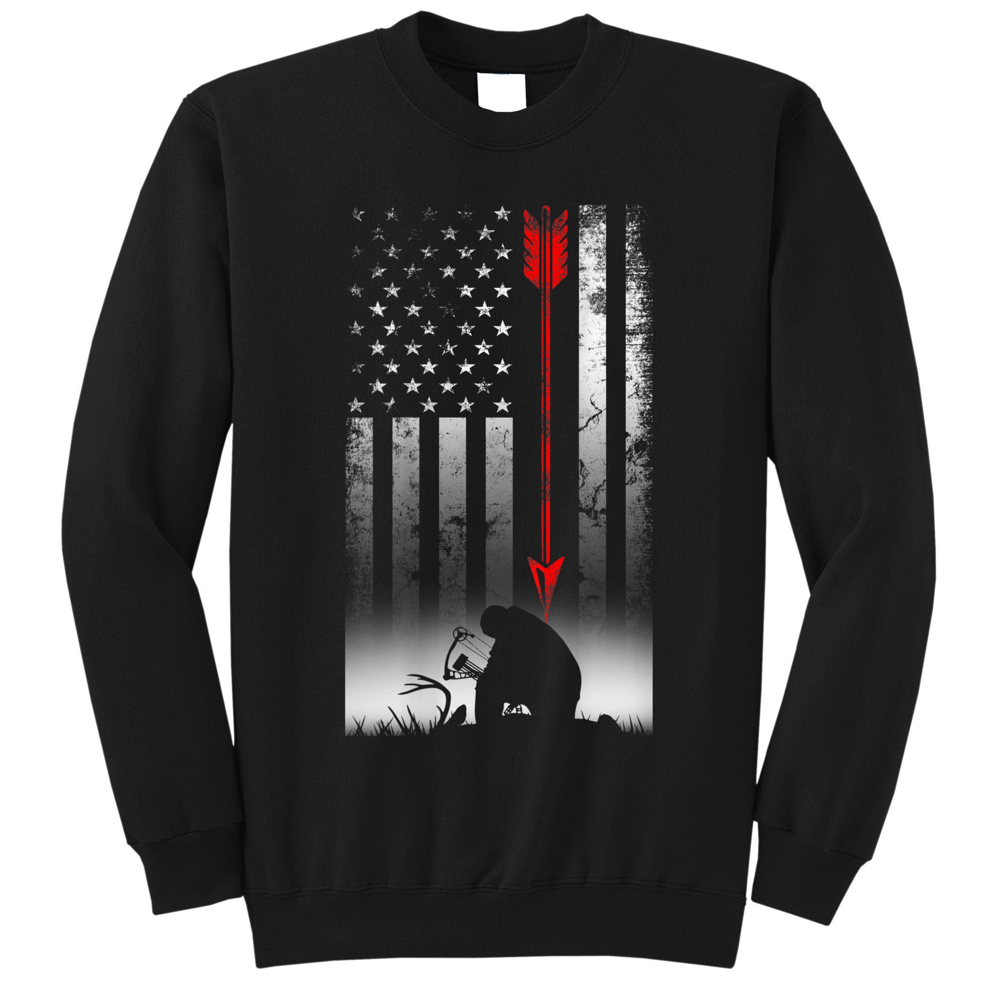 Bow Deer Hunting American Flag For Bow Hunting Tall Sweatshirt