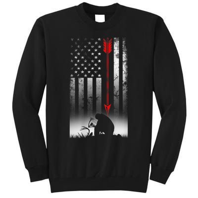 Bow Deer Hunting American Flag For Bow Hunting Tall Sweatshirt